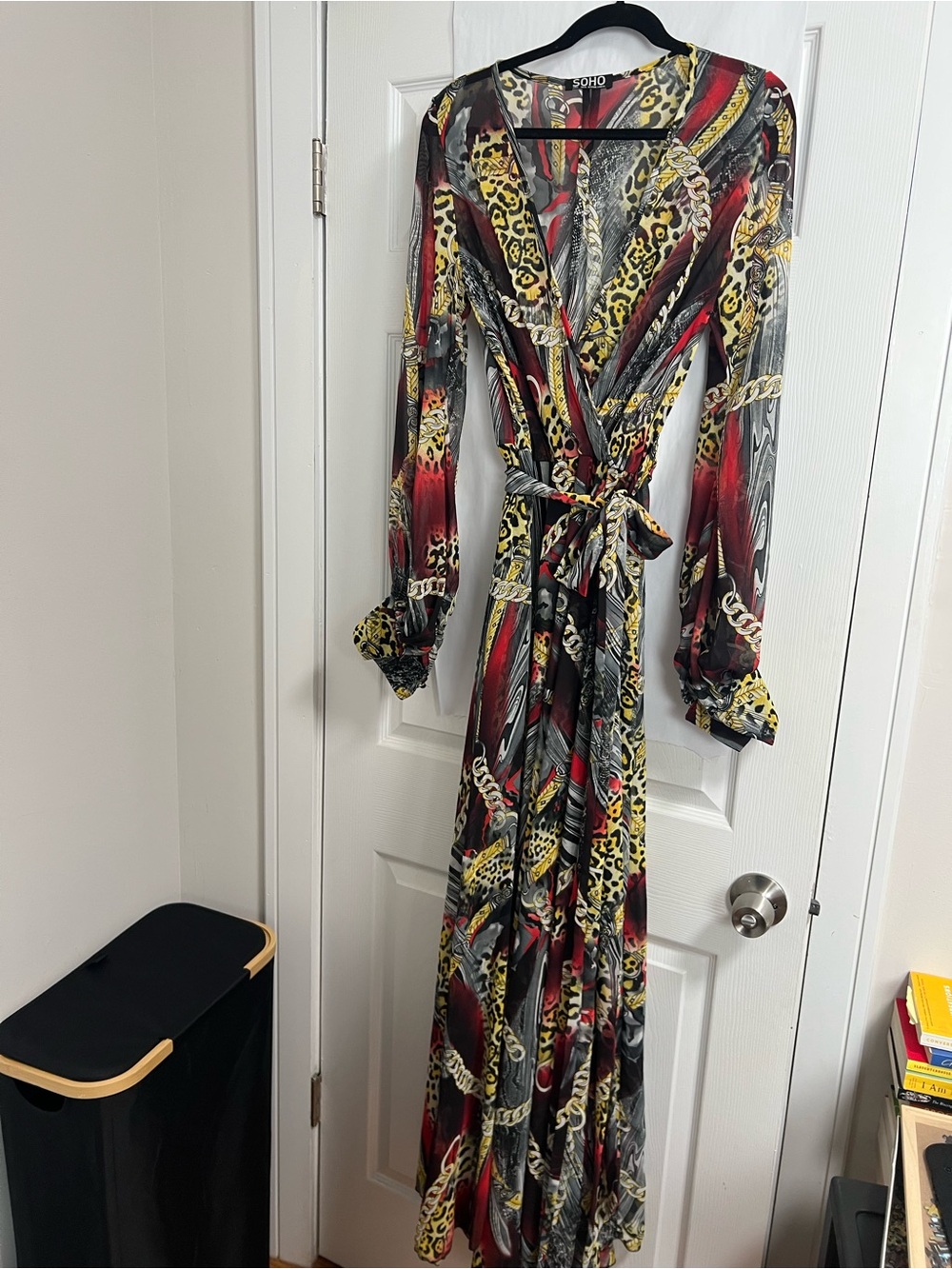 Soho Red, Black & Yellow Animal-Print Wrap Maxi Dress